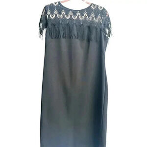 Dressology Black Midi Dress With Lace And Fringe. Size:12
